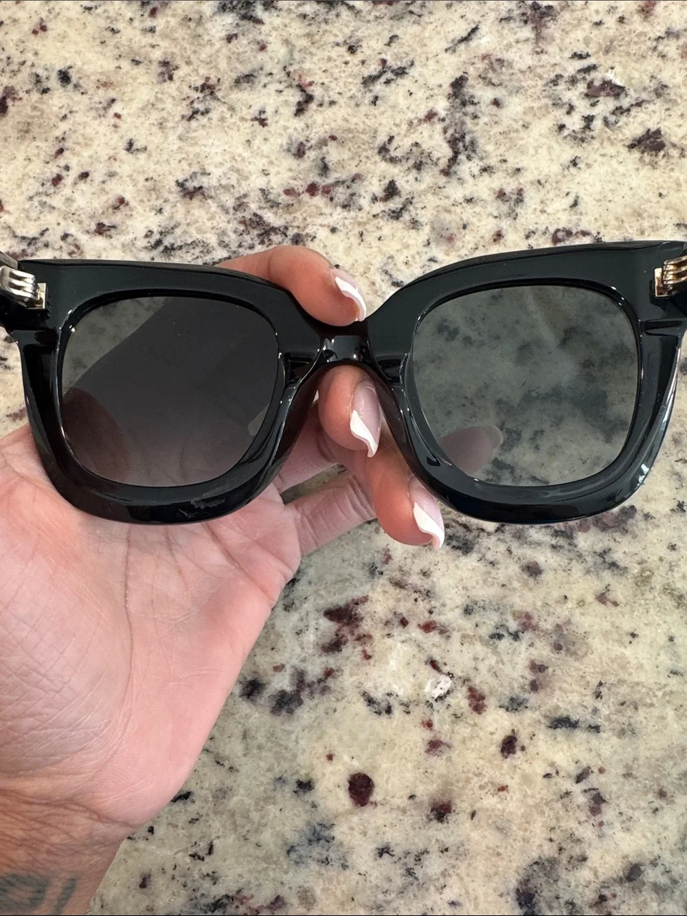 Gucci Black Sunglasses with Gold Logo and Crystal Star Accents